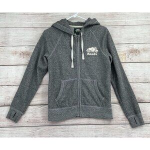 Roots Canada Full Zip Beaver Maple Leaf Logo‎ Hoodie Sweatshirt Women's XS Gray